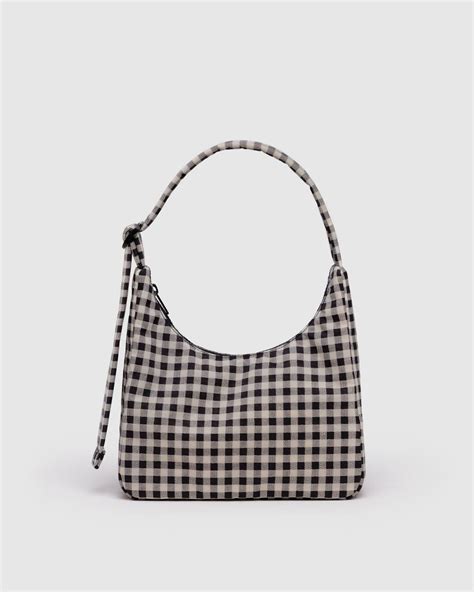 BAGGU Mini Nylon Shoulder Bag - Black & White Gingham | LINE SHOPPING