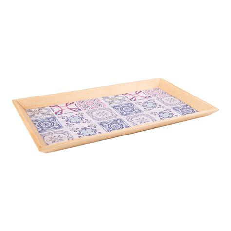 A Tiny Mistake Indigo Tiles Pattern Rectangle Wooden Serving Tray, 35