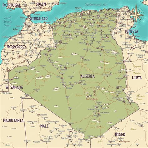 Premium Vector | Map of Algeria vintage fantasy style