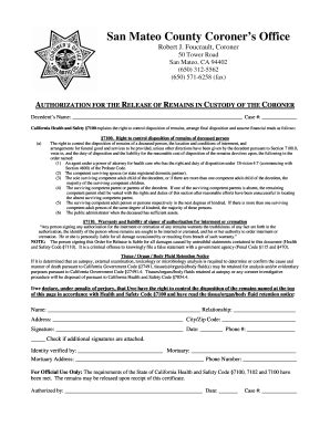 Release Remains Coroner - Fill Online, Printable, Fillable, Blank ...