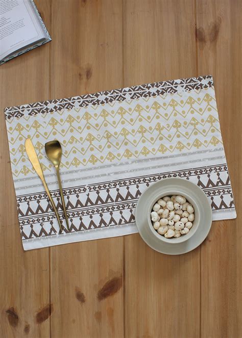 Get Set of 4 Yellow Floral & Chevron Printed Placemats at ₹ 1199 | LBB Shop