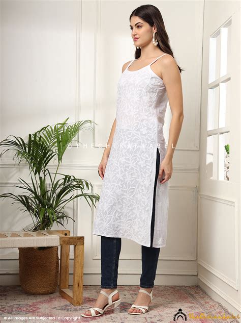 White Shaima Mulmul Chikankari Strappy Kurta