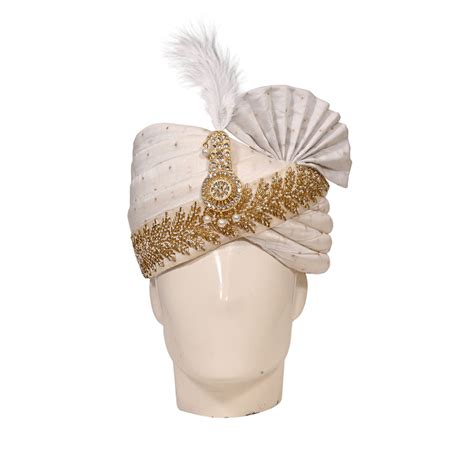 White Silk Stitched Handwork Border Safa/turban/pagri/pheta Pheta (Tur ...