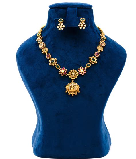 Silver Anite Collection Gold Polish With Lakshmi Pink Stone Necklace ...