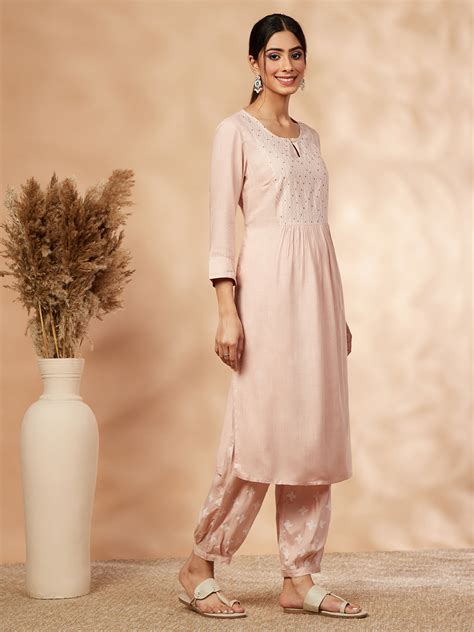 Beige Printed Gathered Straight Kurta Set – Imara