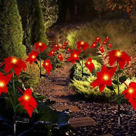 VIHOSE 8 Pcs Solar Outdoor Garden String Lights Lanterns Poinsettia ...