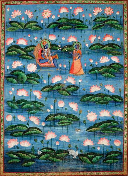 Krishna And Radha Amidst The Lotuses - 18th Century Vintage Pichvai ...