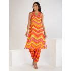 Pink Red Printed Cotton Kurta with Pants- Set of 2