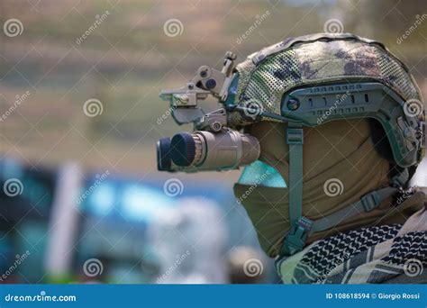 Binocular Night Vision Device on Military Helmet Editorial Stock Image ...
