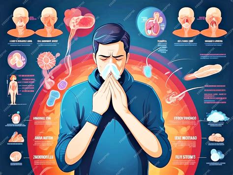 Flu symptoms info graphic fever headache chills cough sore throat smoke illustration | Premium ...
