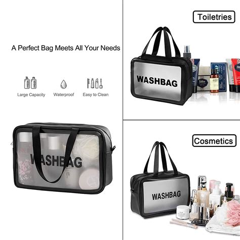 Clear Toiletry Bag, Wash Make Up Bag PVC Waterproof Zippered Cosmetic ...