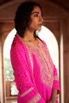 Buy Pink Silk Embroidered Gota Patti Round Embellished Kurta Sharara ...