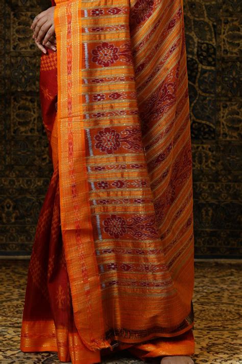 Maroon-Orange Tarabali Pure Silk Saree – Six Yard Story