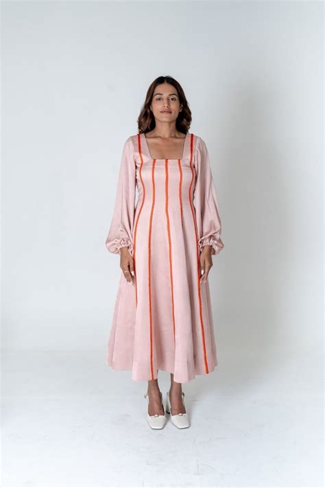 Neora by Nehal Chopra Pink Maxi Dress- Orange Braids - Buy on Upcycleluxe