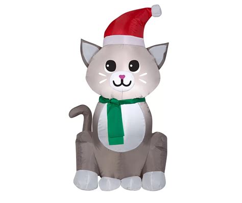 42.1" Inflatable LED Santa Hat Gray Cat | Big Lots