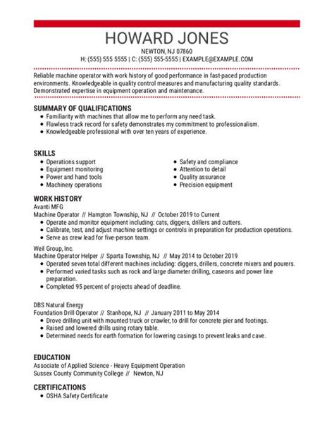 Image result for Machine Operator Resume Examples