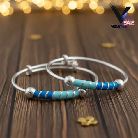 925 Silver Blue Dual-Tone Baby Bangles | The Velvet Box
