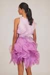 Buy Purple Organza Embroidery Round Neck Solid Dress With Belt For ...