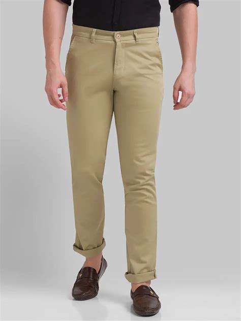Men Khaki Slim Fit Solid Cotton Blend Trouser – MyRaymond