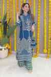 Buy Blue Crepe Embroidery, Mirrors, Sequins Mandarin Geometric Kurta ...