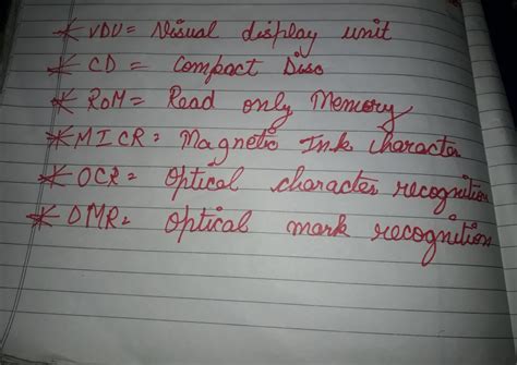 write full forms of VDU,CD-ROM,MICR,OCR,OMR - Brainly.in