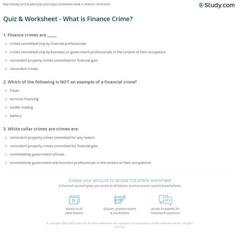 Quiz & Worksheet - What is Finance Crime? | Study.com