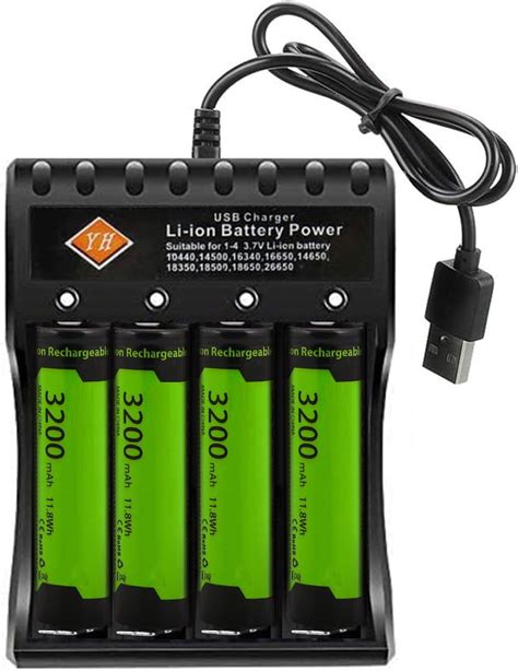PUNLIM 4-Slot 18650 Battery Charger, Smart Charger for Rechargeable Li ...