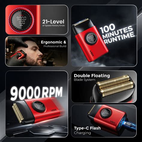 VGR Mr. Super Power 4-in-1 Barber Kit | Stepless Pro | Red