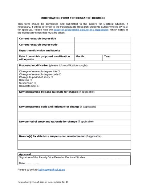 Modification . Research degree modification Doc Template | pdfFiller