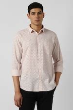 V Dot Party Wear Shirts, Men Peach Print Full Sleeves Party Shirt for ...