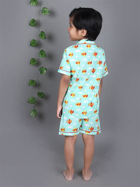Planes & Clouds Printed Cotton Night suit set – littlellama.in