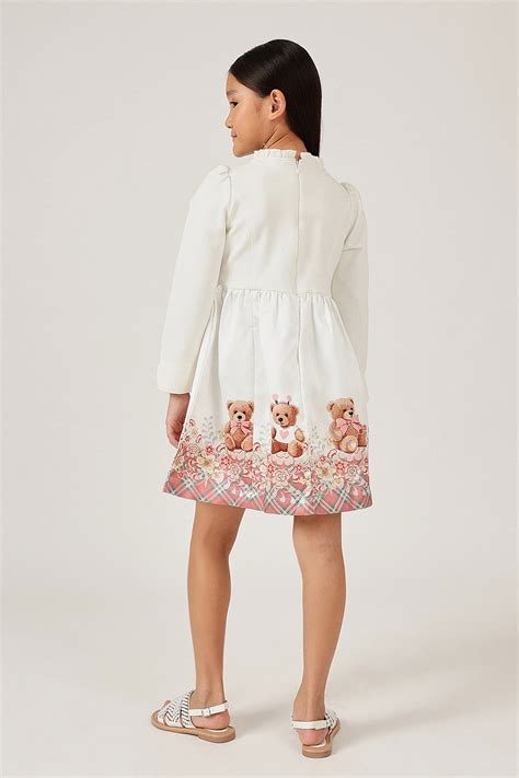 Buy Girls Off White Teddy Dress | One Friday