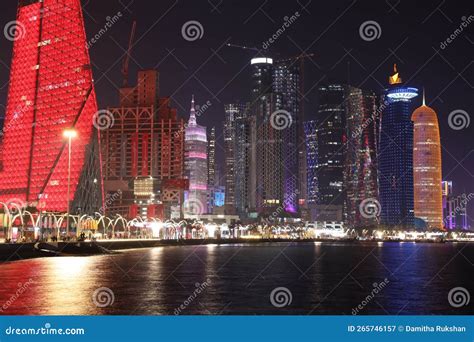 Doha Skyline Night Scene - the Capital City of Qatar Editorial Photography - Image of nighttime ...