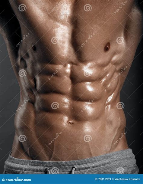 Strong Athletic Man Fitness Model Torso Showing Six Pack Abs. Stock ...