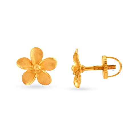 Dainty 22 Karat Yellow Gold Floral Stud Earrings