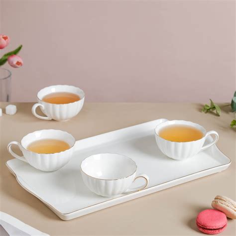 White Truffle Ribbed 1 Litre Teapot With Set of 4 Cups 150 ml Online ...