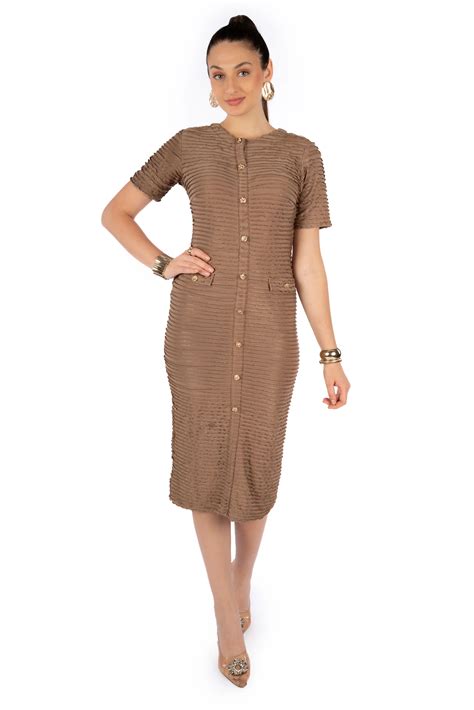 Cira Brown Bright Orial Fitted Midi – Cory Edge