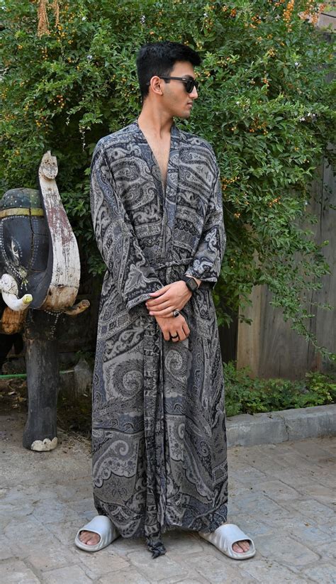 Space Black Silk Robe for Men, Dressing Gown, Reversible Robe, Men's ...