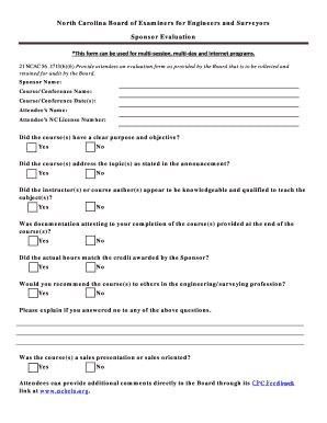 Fillable Online ncbels Attendee Sponsor Evaluation Form - North ...