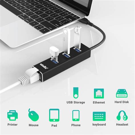 Buy USB 3.0 Hub Ethernet with USB C Adapter, 3 Port USB 3.0 Splitter ...