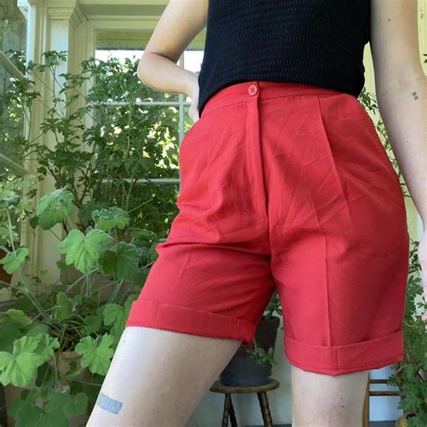 Vintage 60s High-Waisted Red Shorts. Made in... - Depop