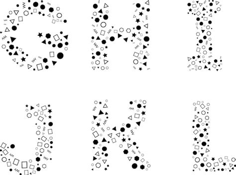 Ghijkl letters design from the alphabet made of geometric shapes namely ...