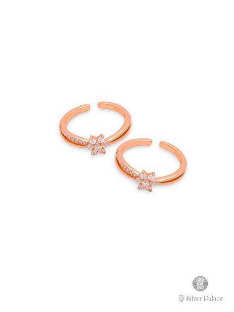 925 Silver Rose Gold Polished Floral Design Cz Toe Ring For Girls Sheya ...
