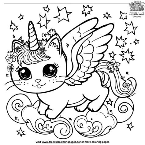Unicorn Kitty Cat Coloring Page