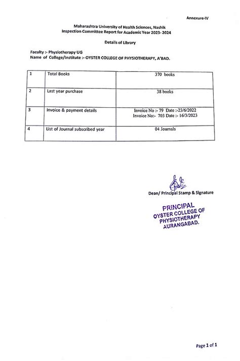 Annexure IV | OYSTER COLLEGE