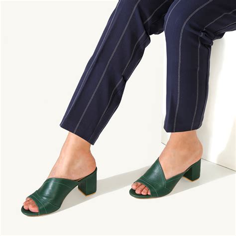 Shop Handmade Blossom Green Mid Heel Mules in India, Handcrafted ...