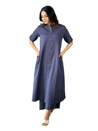 Buy NEELOKURTI Women's Pure Cotton Short Sleeves Mandarin Collar Button ...