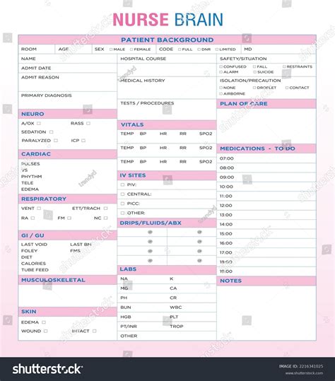 Nurse Brain Sheet Kdp Interior Nursing Stock Vector (Royalty Free ...