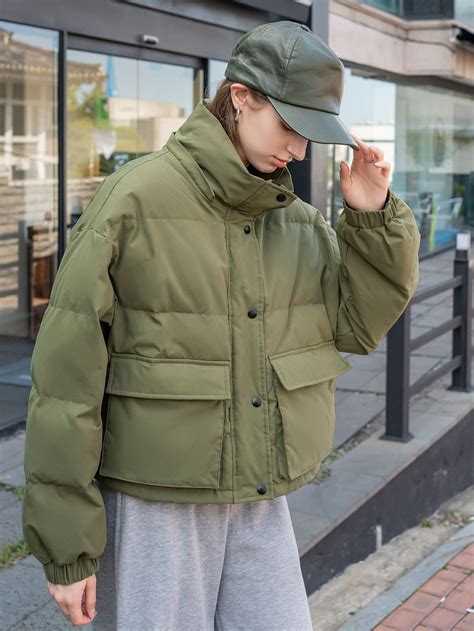 Solid Zip Up Hooded Puffer Coat | Puffer, Puffy jacket, Puffer coat