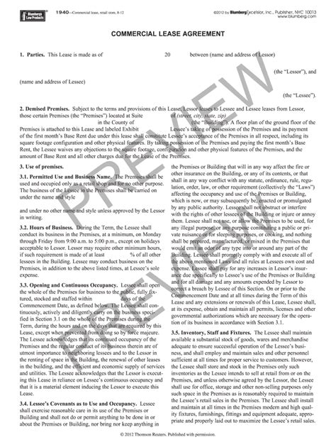 Commercial Lease Agreement - Blank Fillable Template | Fill Out, Print ...